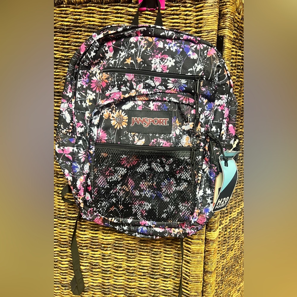 JanSport Black Backpack with Multicolor Floral Design- New with tags
